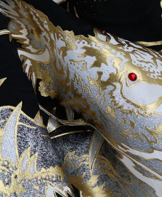 成人式振袖[クール]黒に白ぼかし・金の龍[身長165cmまで]No.1088